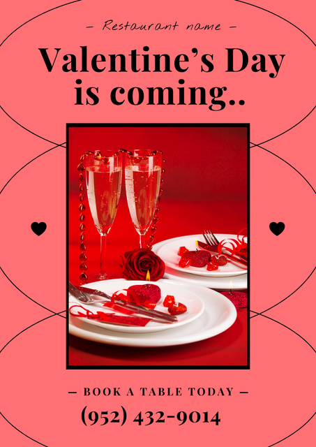 Romantic Dinner with Champagne on Valentine's Day Poster Design Template