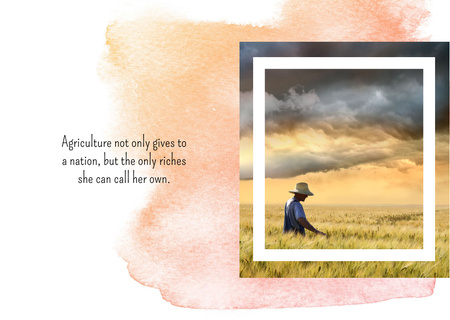 Farming Quote on Watercolor Texture Postcard Design Template