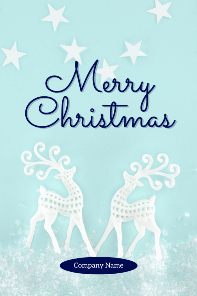 Elegant Christmas Greetings with Holiday Deer Symbol In Blue Postcard 4x6in Vertical Design Template