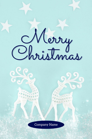 Elegant Christmas Greetings with Holiday Deer Symbol In Blue Postcard 4x6in Vertical Modelo de Design