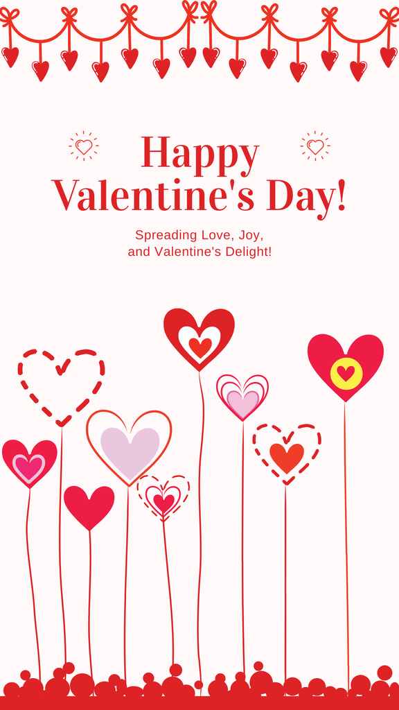 Illustrated Heart Balloons And Valentine's Day Greetings Instagram Story Modelo de Design