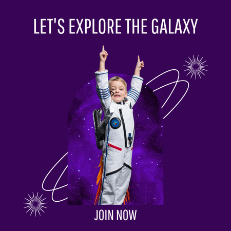 Little Boy in Space Suit on Purple Instagram Design Template