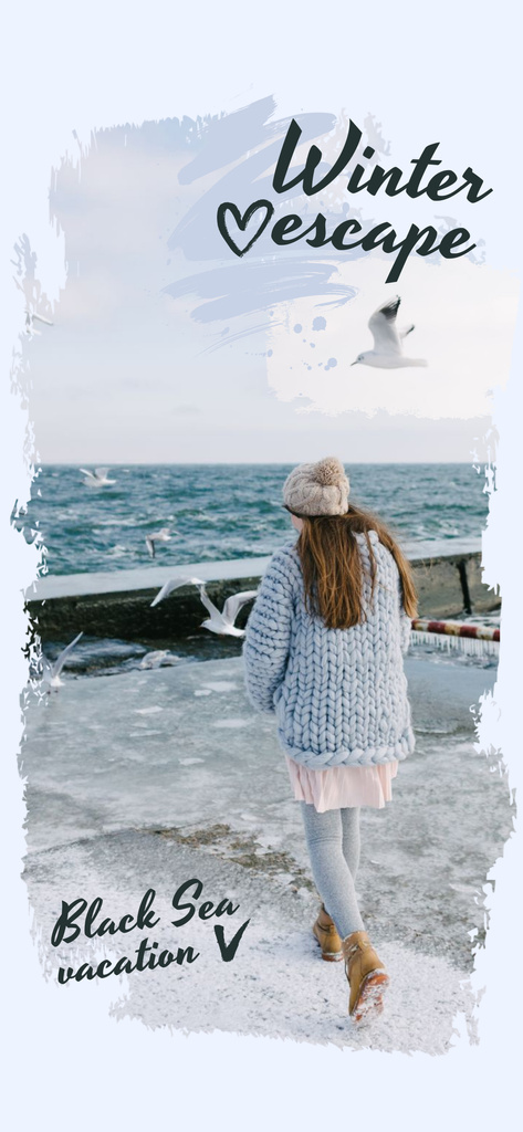 Ontwerpsjabloon van Snapchat Geofilter van Girl in Chunky Sweater by the Sea