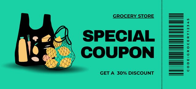 Illustrated Bags With Food And Discount Coupon 3.75x8.25in Design Template