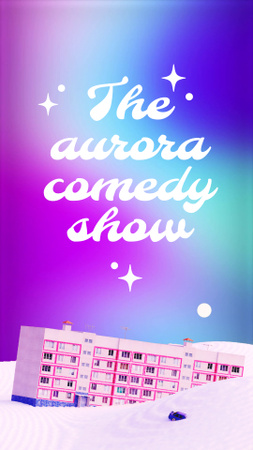 Ontwerpsjabloon van Instagram Video Story van komedie show aankondiging met huis in sneeuw