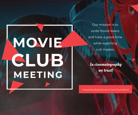 Modèle de visuel Invitation de club de cinéma avec projecteur de film vintage - Large Rectangle