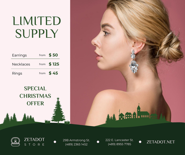 Christmas Offer Woman in Earrings with Diamonds Facebook – шаблон для дизайна