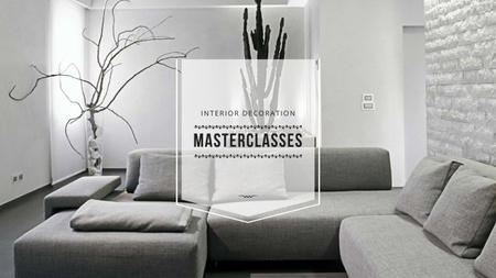 Designvorlage Interior Decoration Event Announcement with Sofa in Grey für Youtube