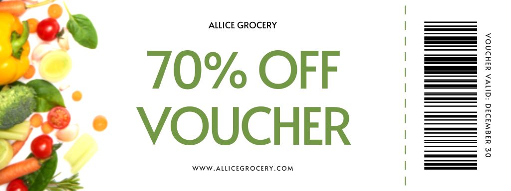 Grocery Store Advertisement with Various Fresh Vegetables Coupon Design Template