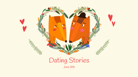 Cute Foxes Couple in Floral Heart FB event cover tervezősablon