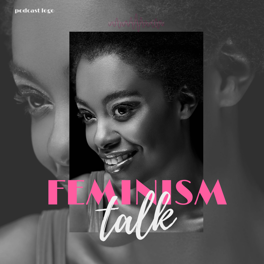 Feminism Talk Podcast Cover with Smiling Woman Podcast Cover – шаблон для дизайна