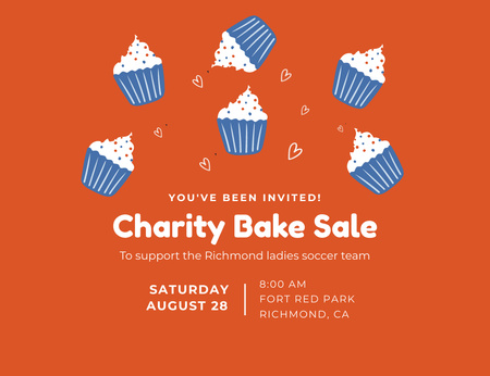 Ontwerpsjabloon van Invitation 13.9x10.7cm Horizontal van charity bake sale met lekkere muffins