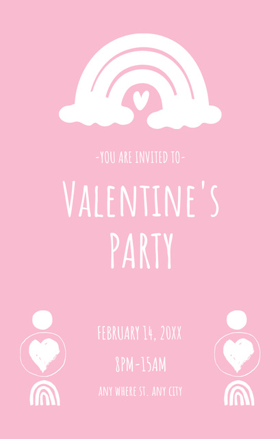 Valentine's Day Party Simple Announcement on Pink Invitation 4.6x7.2in Design Template