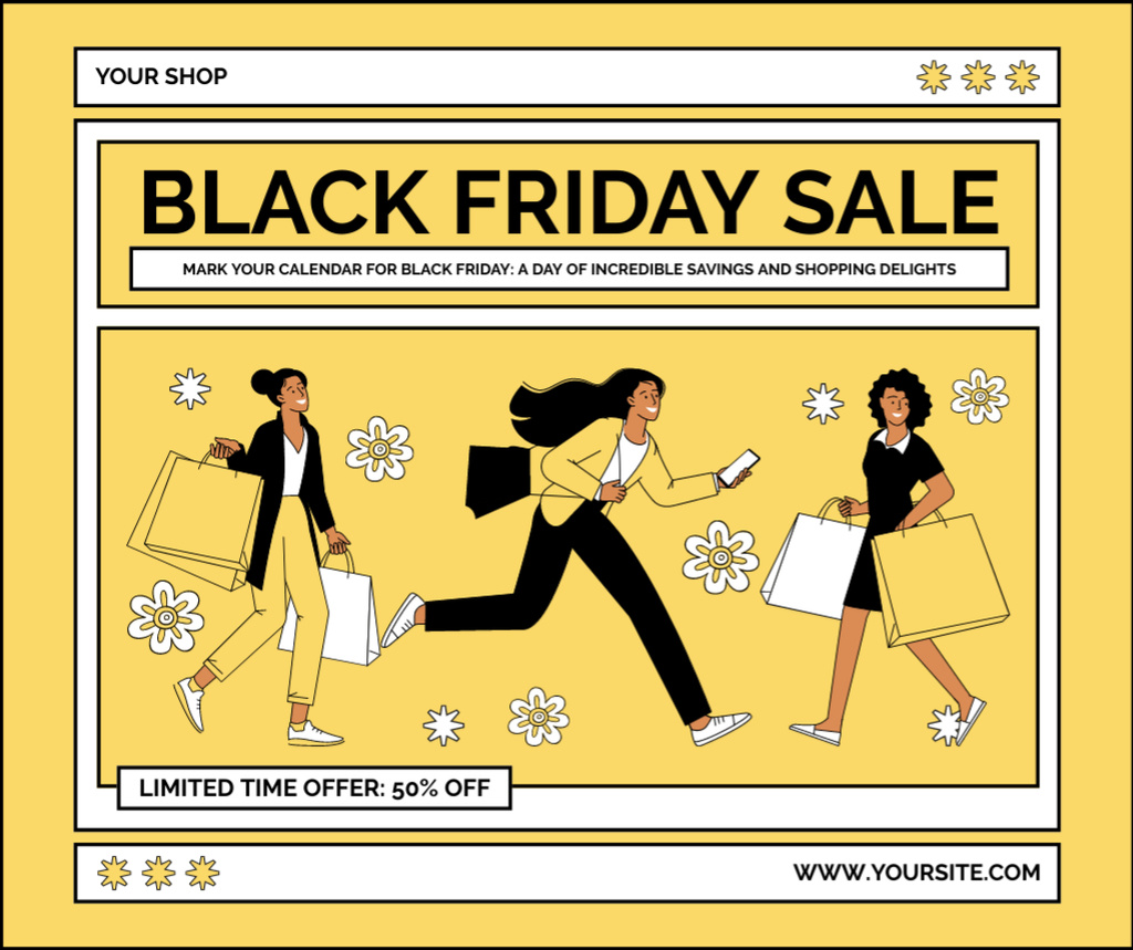Template di design Black Friday Markdowns Announcement on Yellow Facebook
