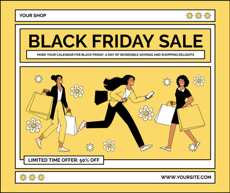 Black Friday Markdowns Announcement on Yellow Facebook Design Template
