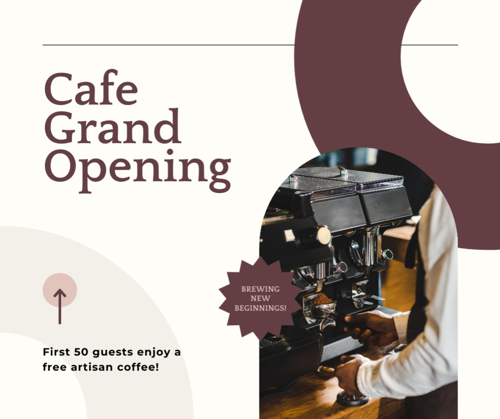 Cafe Opening Event Announcement With Artisan Coffee Drink Facebook tervezősablon