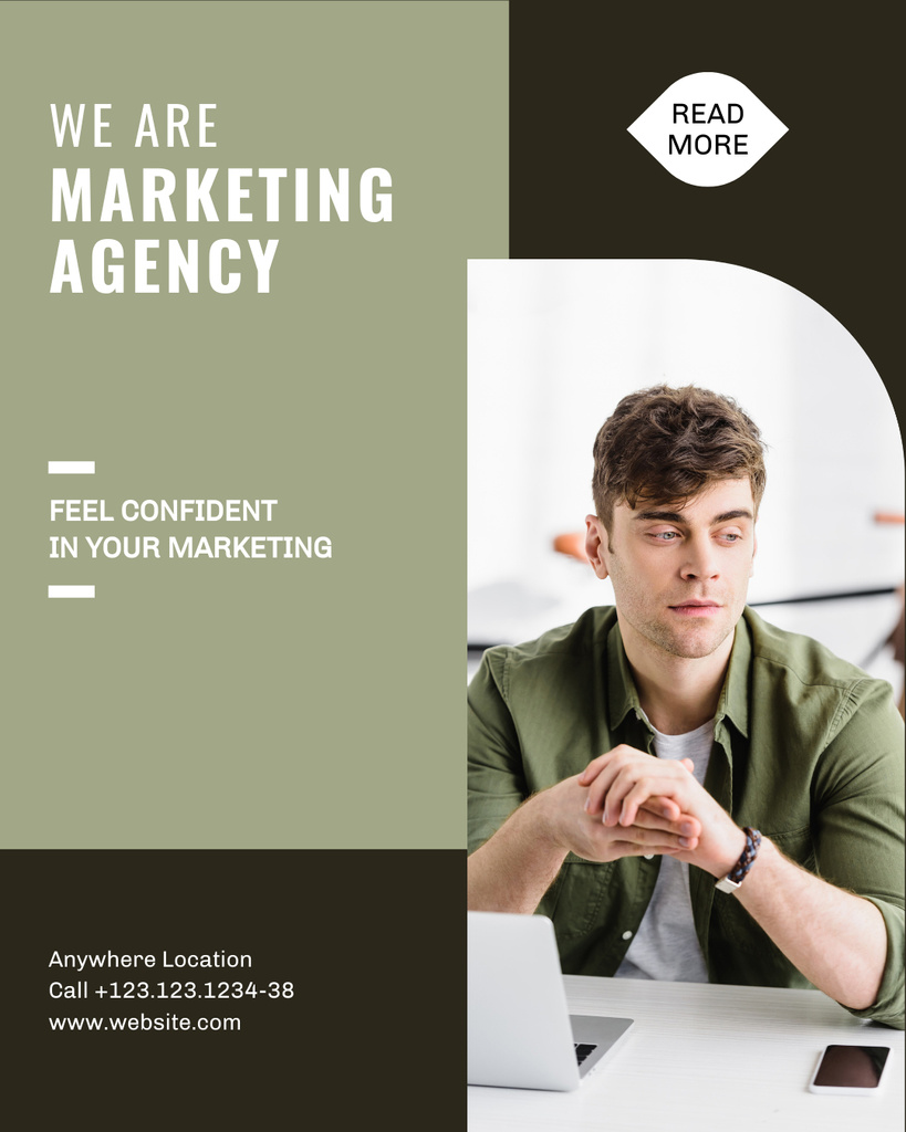 Marketing Agency Service Proposal with Young Man in Office Instagram Post Vertical tervezősablon