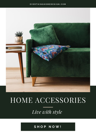 Home Accessories Deep Green and White Poster tervezősablon