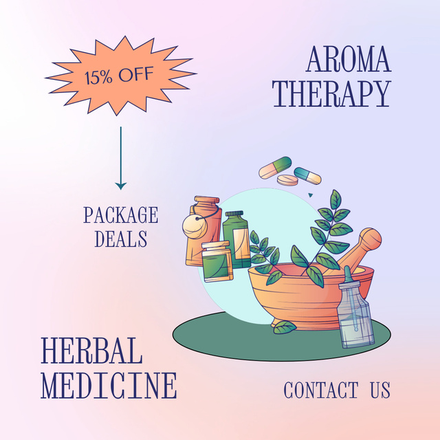 Beneficial Package Deals With Herbal Medicine And Aromatherapy Animated Post Design Template