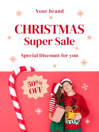 Platilla de diseño Couple on Christmas Holiday Super Sale Pink Poster US