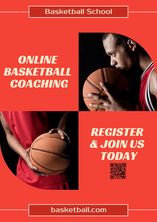 Online Basketball Coaching Promotion Poster Design Template