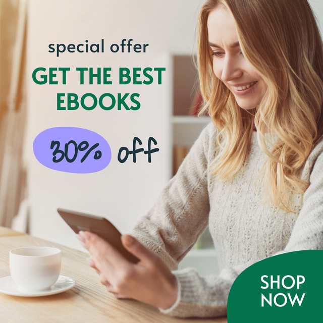 Ebooks Sale Announcement with Woman Instagramデザインテンプレート