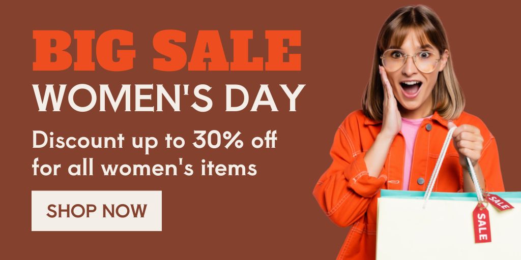 Big Sale on International Women's Day With Paper Bag Twitter Design Template