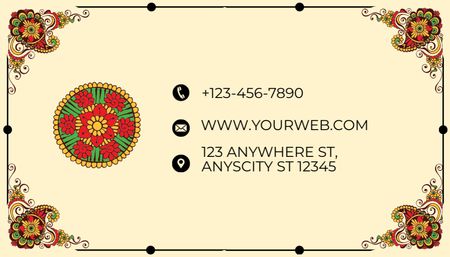 Template di design Ornamenti floreali e offerta di servizi di Tattoo Studio Business Card US