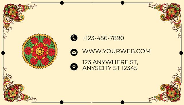 Ontwerpsjabloon van Business Card US van Tattoo Studio Services Offer with Folk Ornaments