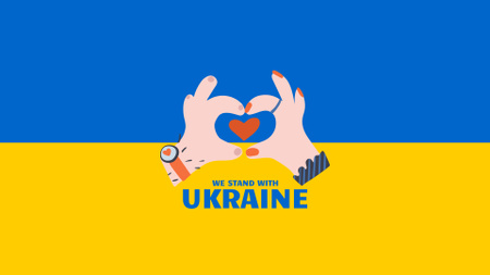 Hands holding Heart on Ukrainian Flag Zoom Background Design Template