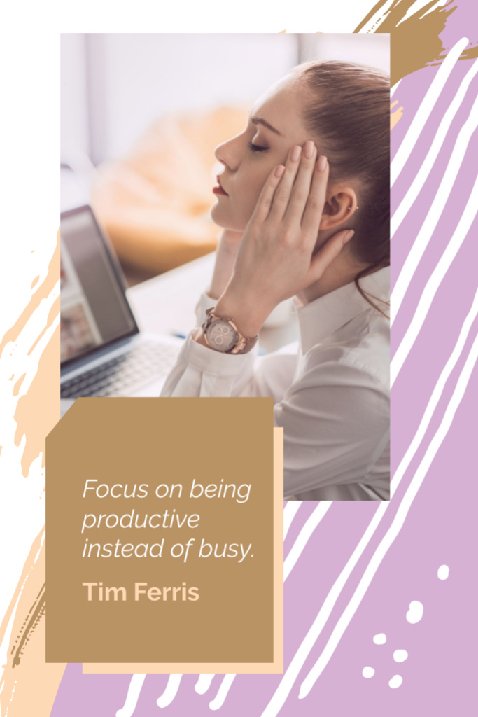 Quote About Productivity with Young Woman Postcard 4x6in Vertical – шаблон для дизайну