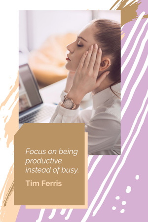 Quote About Productivity with Young Woman Postcard 4x6in Vertical Modelo de Design