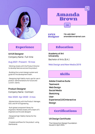 Modèle de visuel Web Designer's Skills and Experience - Resume