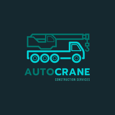Truck with Construction Crane Logo Tasarım Şablonu
