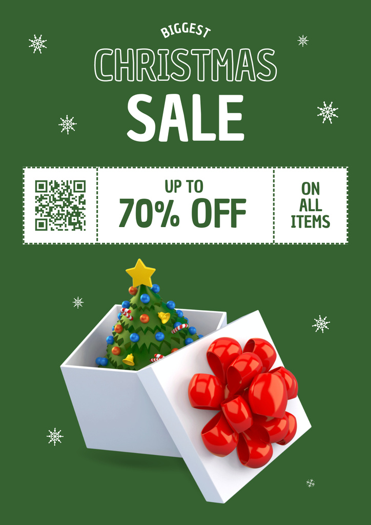 Christmas big sale with tree in present box Poster Design Template