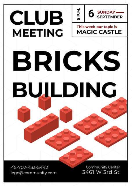 Toy Bricks Building Club Meeting Announcement Flyer A6 Modelo de Design
