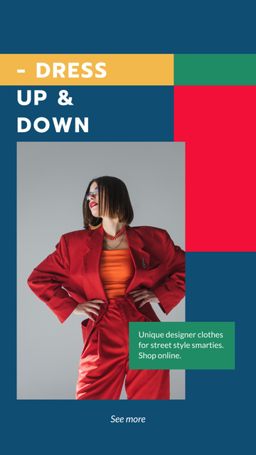 Modèle de visuel Designer Clothes Store ad with Stylish Woman - Instagram Story