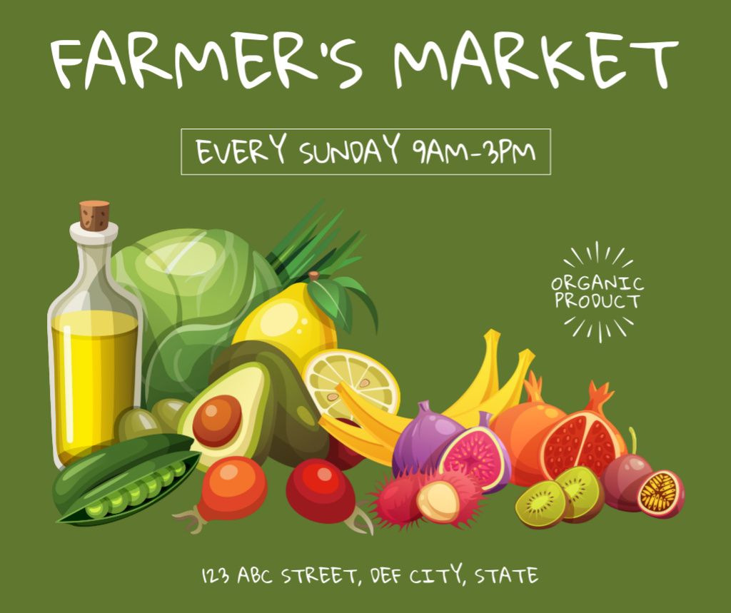 Plantilla de diseño de Sale of Organic Products at Farmer's Market on Saturdays Facebook 