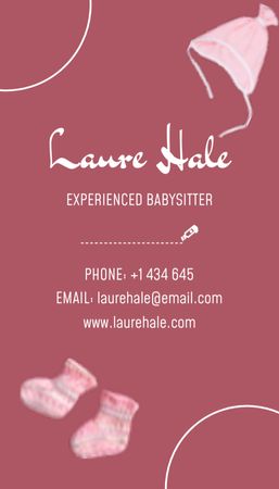 Safe Childcare Services Offer With Knitted Baby Clothes Business Card US Verticalデザインテンプレート
