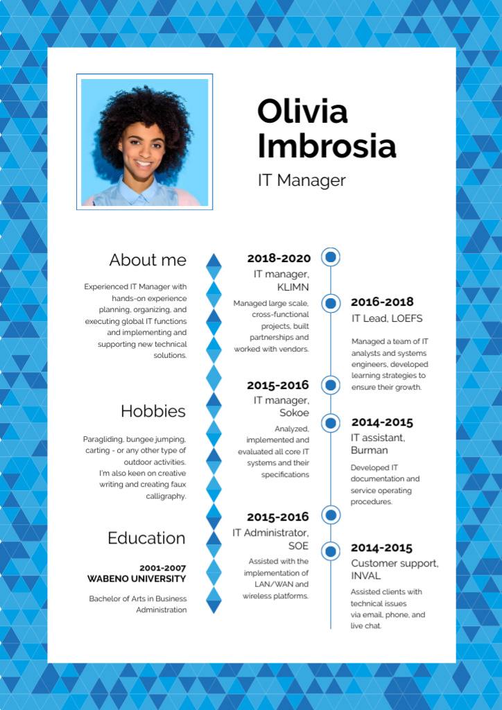 Professional IT Manager profile Resume tervezősablon