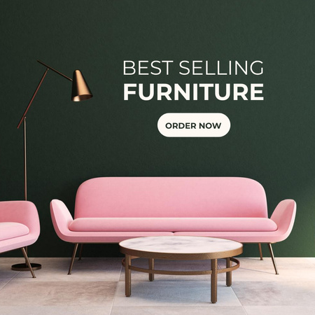 Furniture Offer with Stylish Pink Sofa Instagram tervezősablon