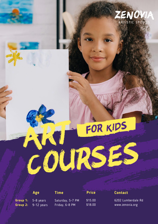 Platilla de diseño Painting Courses with Girl Holding Brush Poster