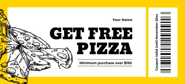 Free Pizza Offer on Yellow Coupon 3.75x8.25in Πρότυπο σχεδίασης