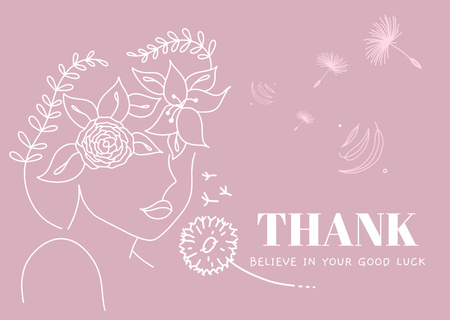 Frase de agradecimento com ilustração de silhueta de cabeça de mulher com flores Card Modelo de Design