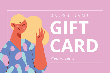 Beauty Salon Ad with Illustration of Cheerful Woman Gift Certificate Design Template
