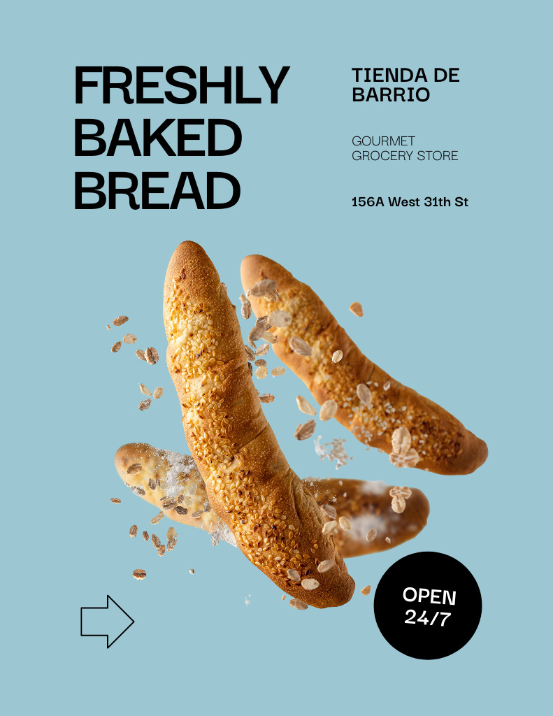 Fresh Bread and Bakery Poster 8.5x11in Tasarım Şablonu