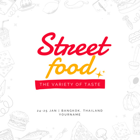 Street Food Ad with Illustration of Fast Food Instagram Design Template