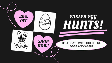 Easter Egg Hunts Promo with Cute Illustrations FB event cover Design Template