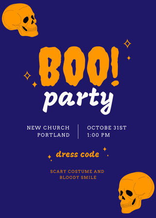 Halloween Party Announcement with Orange Skulls Invitation Design Template