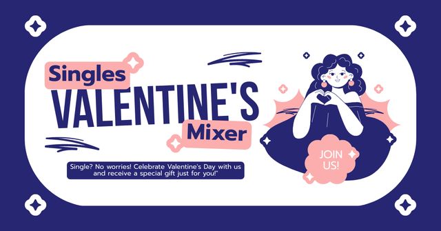Ontwerpsjabloon van Facebook AD van Singles Mixer Due Valentine's Day